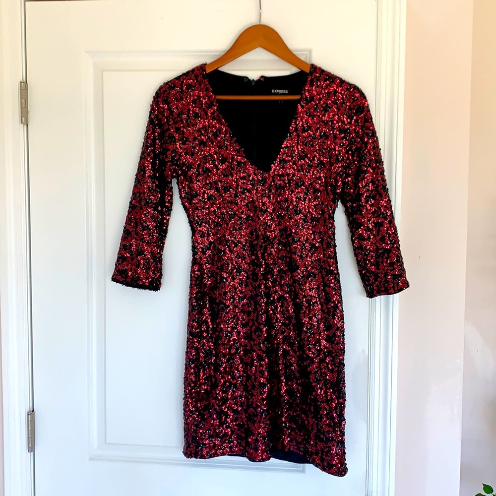 Express Black and Red Sequin Cocktail Dress